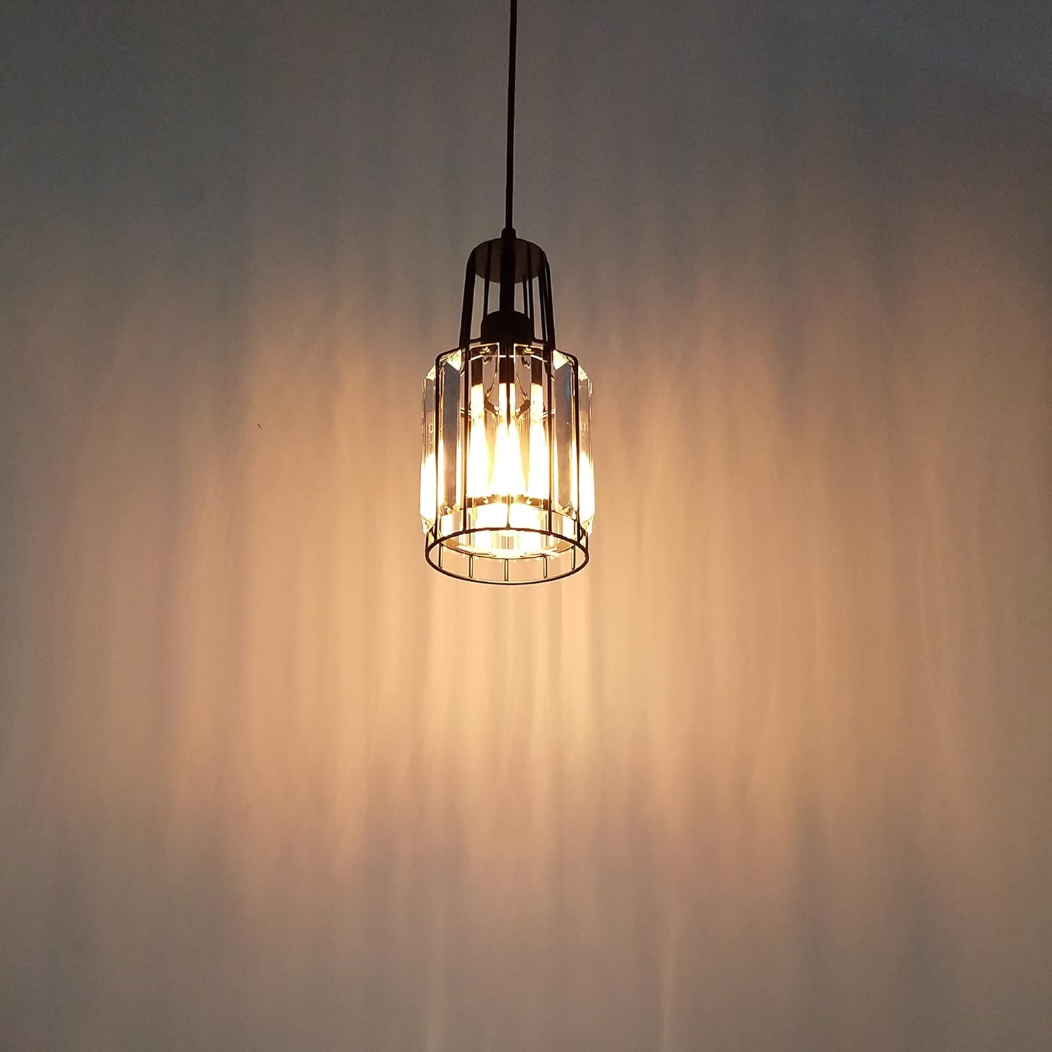 Circular Clear Crystal Lamp Shade J Type Track Lighting Pendants 1 Ft with Stepless Control LED Edison Bulbs Timer Track Mount Pendant Light Decorate for Living Room Customizable