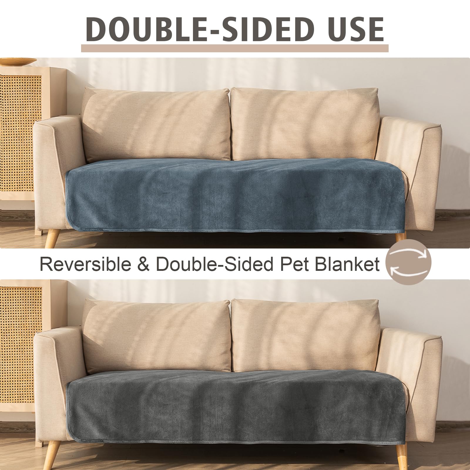 Ameritex Manta de cama reversible 100% de terciopelo impermeable, súper suave para sofá y cama