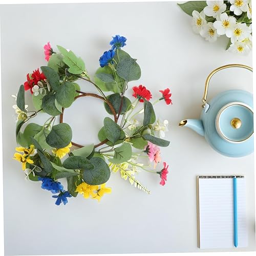 Miniatura 5 de ABOOFAN Guirnalda de velas artificiales, guirnalda de eucalipto artificial, centro de mesa, flores artificiales, velas cónicas, guirnalda de