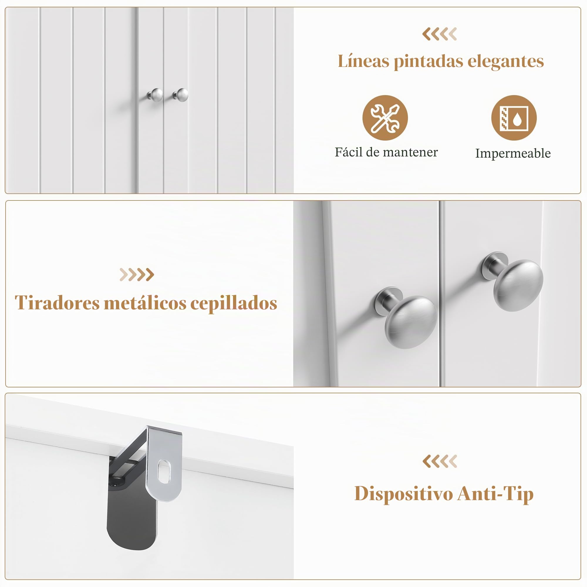 HOCSOK Armario alto de baño con 4 puertas y 2 cajones, armario de cocina alto para salón, cocina, comedor, oficina, 164,5 x 60 x 30 cm, color blanco