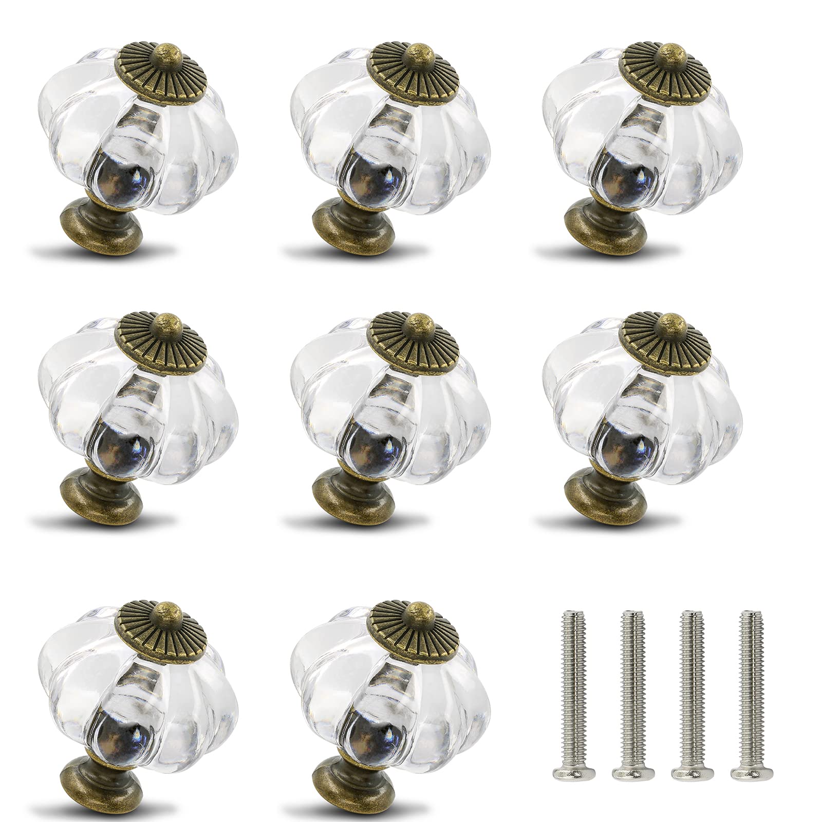 Clear Pumpkin Knobs 12 Pack Cabinet Knobs Vintage Drawer Pulls - Antique Dresser Pulls with Screws for Closet Drawer Cupboard Cabinet and DIY Home Project