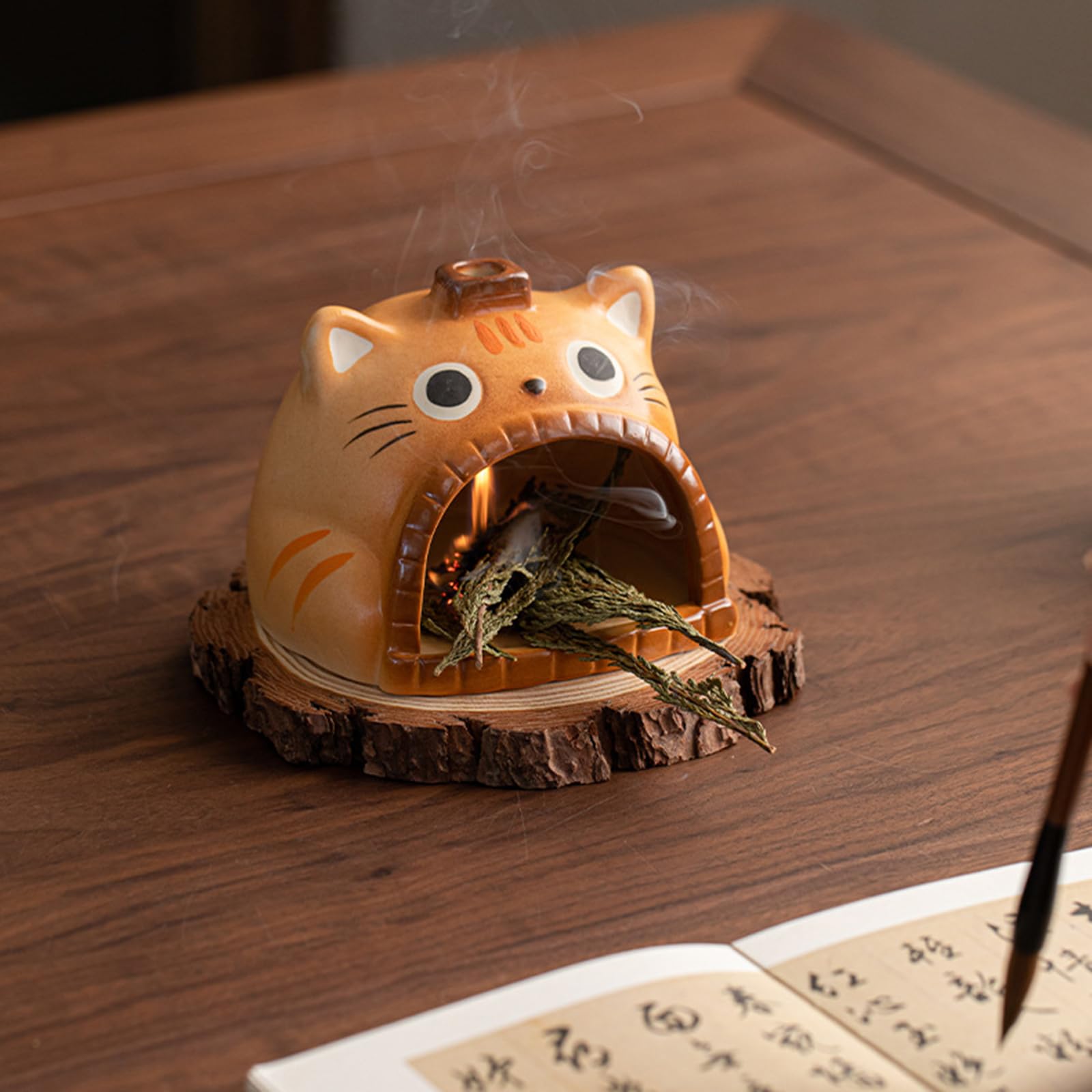 Bruciaincensi in Ceramica a Forma Gatto Vassoio Portaincensi Santo in Legno Caminetto per Appassionati Aromaterapia e Decorazioni per la Casa Bruciaincensi in Ceramica Meditazioni Incensieri