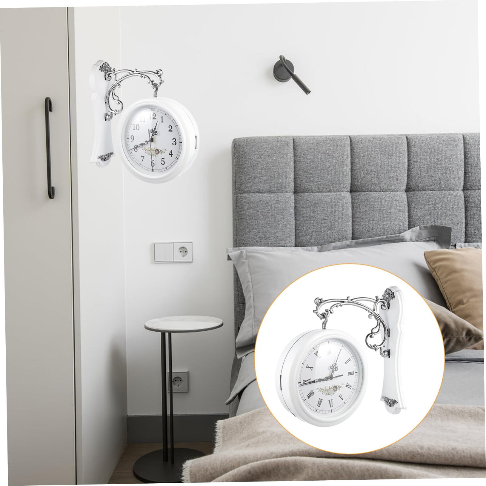 Orologio da Parete e Vetro Trasparente Stile Retrò Bianco Bifacciale Numeri Grandi Orologio Creativo per Ufficio e Sala Riunioni