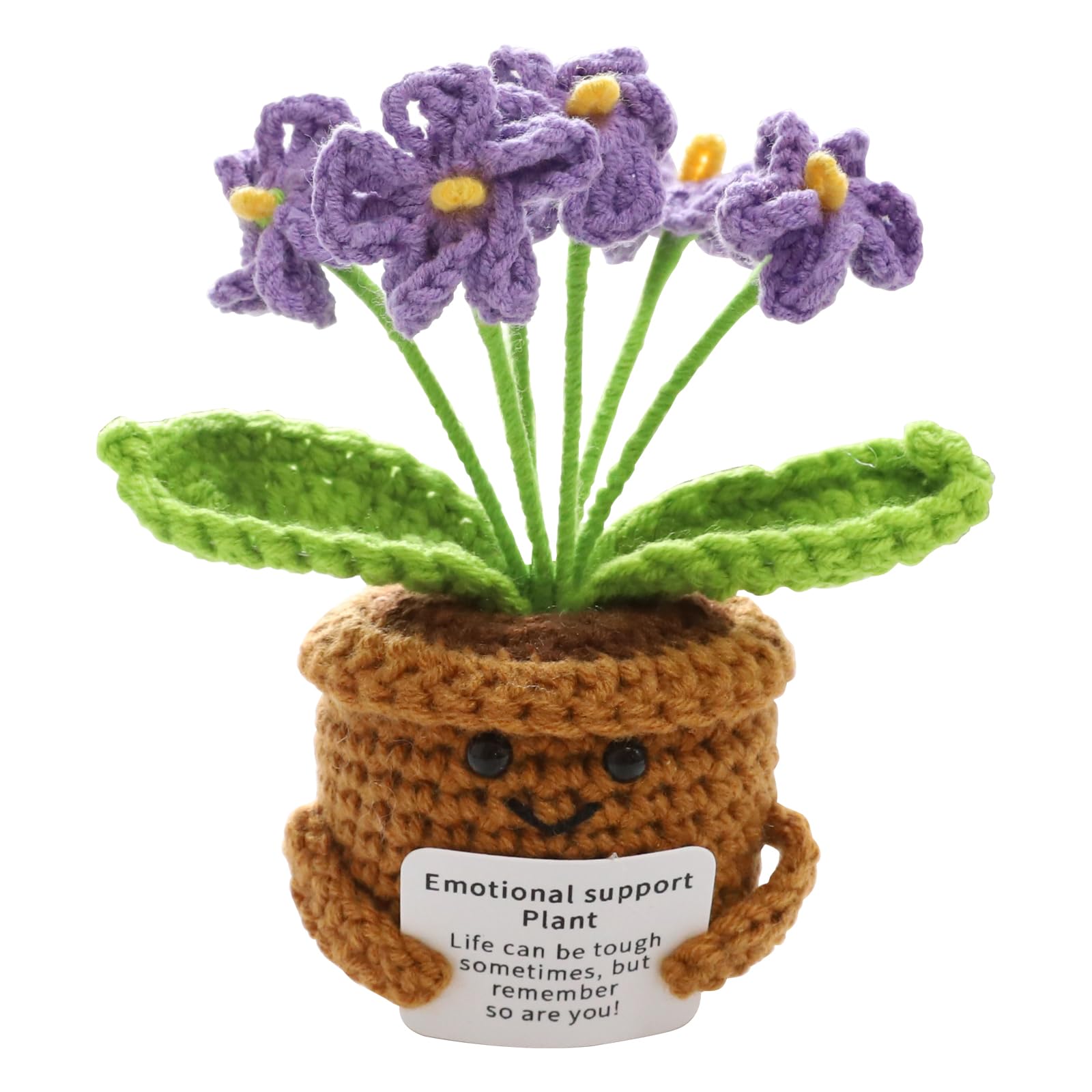 nplaseta Fiore All'Uncinetto Lavorato a Mano con Carta Motivazionale Fiori Uncinetto Pocket Hug per Regalo Decorazione Casa Scrivania (Viola)