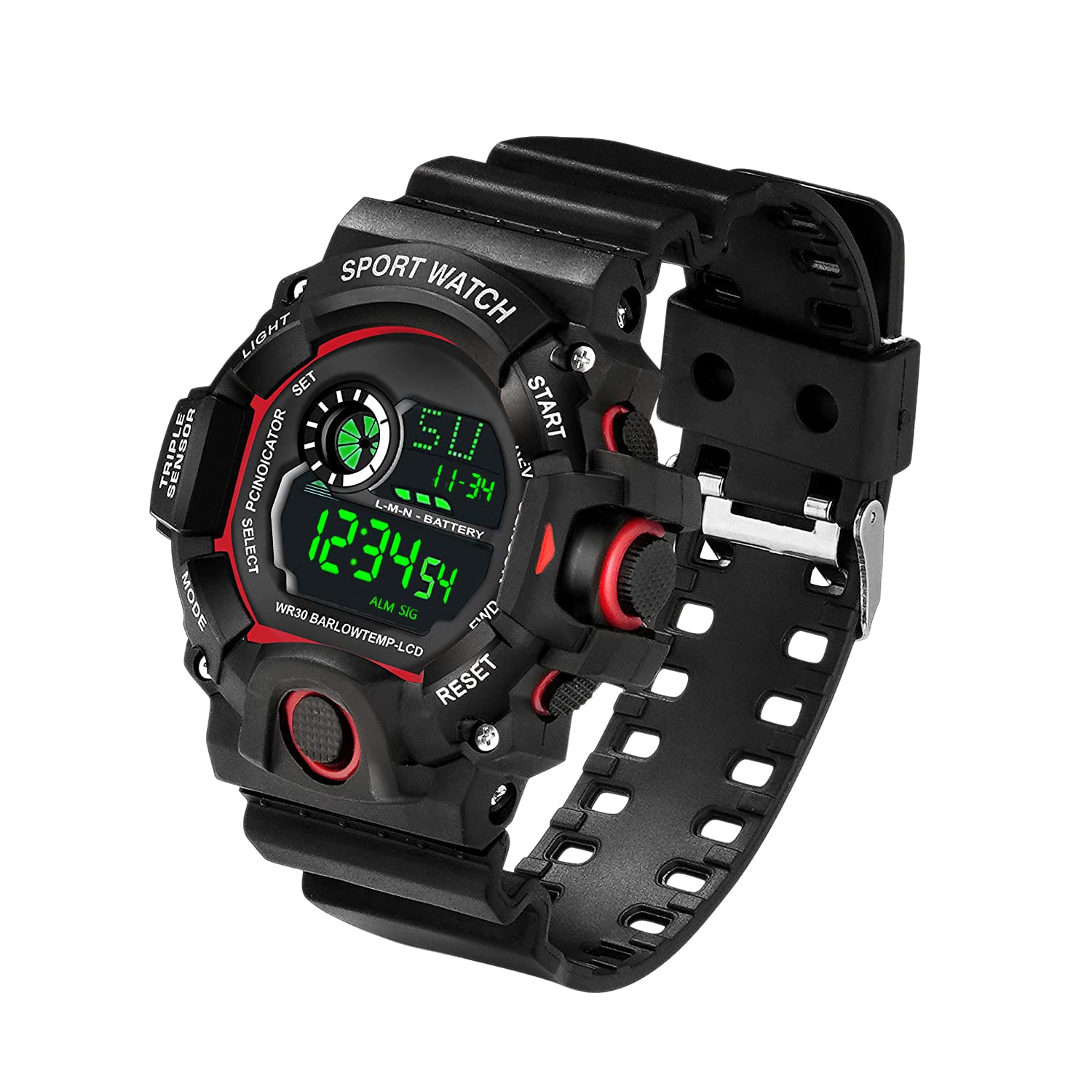 Lionmati Outdoor Shockproof Digital Sport Watch Multi Function Automatic Stylish Watch for Boys Black and Gold Dial Waterproof Wrist Watch for Man (Red) (B0BFBMHY3N) Amazon Price History, Amazon Price Tracker