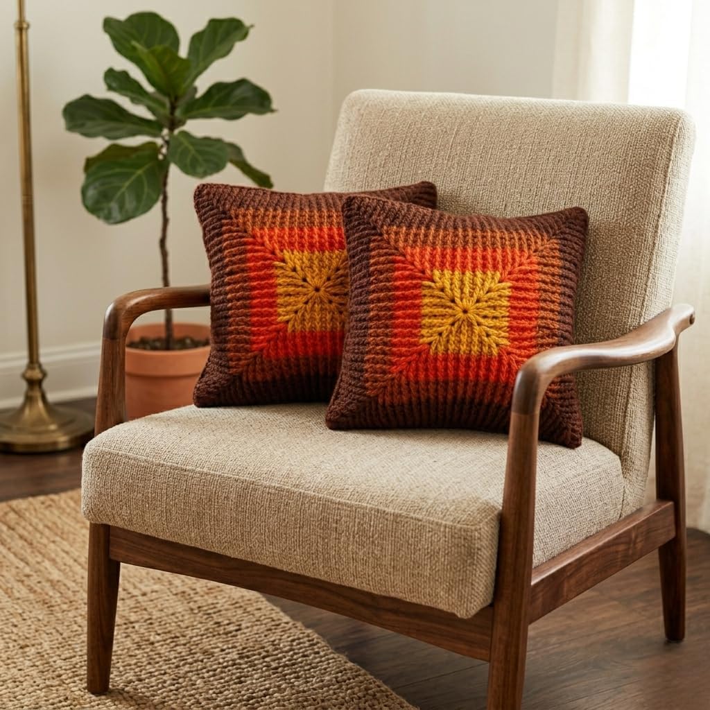 Set of 2 Handmade Alpaca Blend Decorative Throw Pillow Covers - 18x18-3D Textured Boho Cushion Cases - Luxury Andean Weave (Earth Tones)
