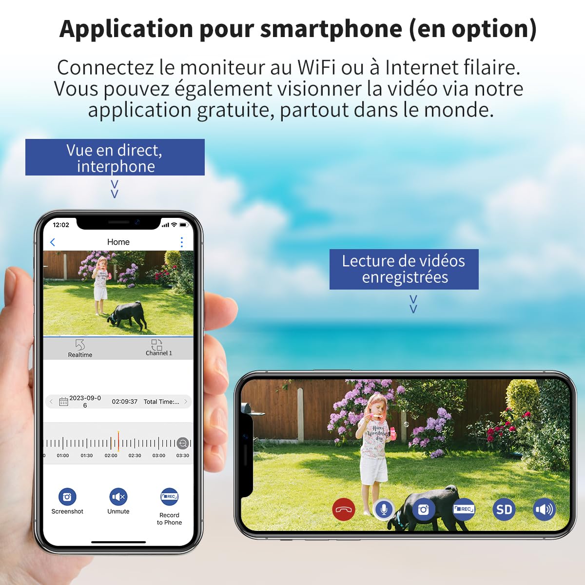 SecuFirst 2K Kit Caméra de Surveillance Extérieure sans Fil avec Moniteur | NVR Écran Tactile 7"+ 4X Vidéo Camera Bebe Travailler sans WiFi,Interphone/Lecture d’Enregistrements Via Moniteur et App