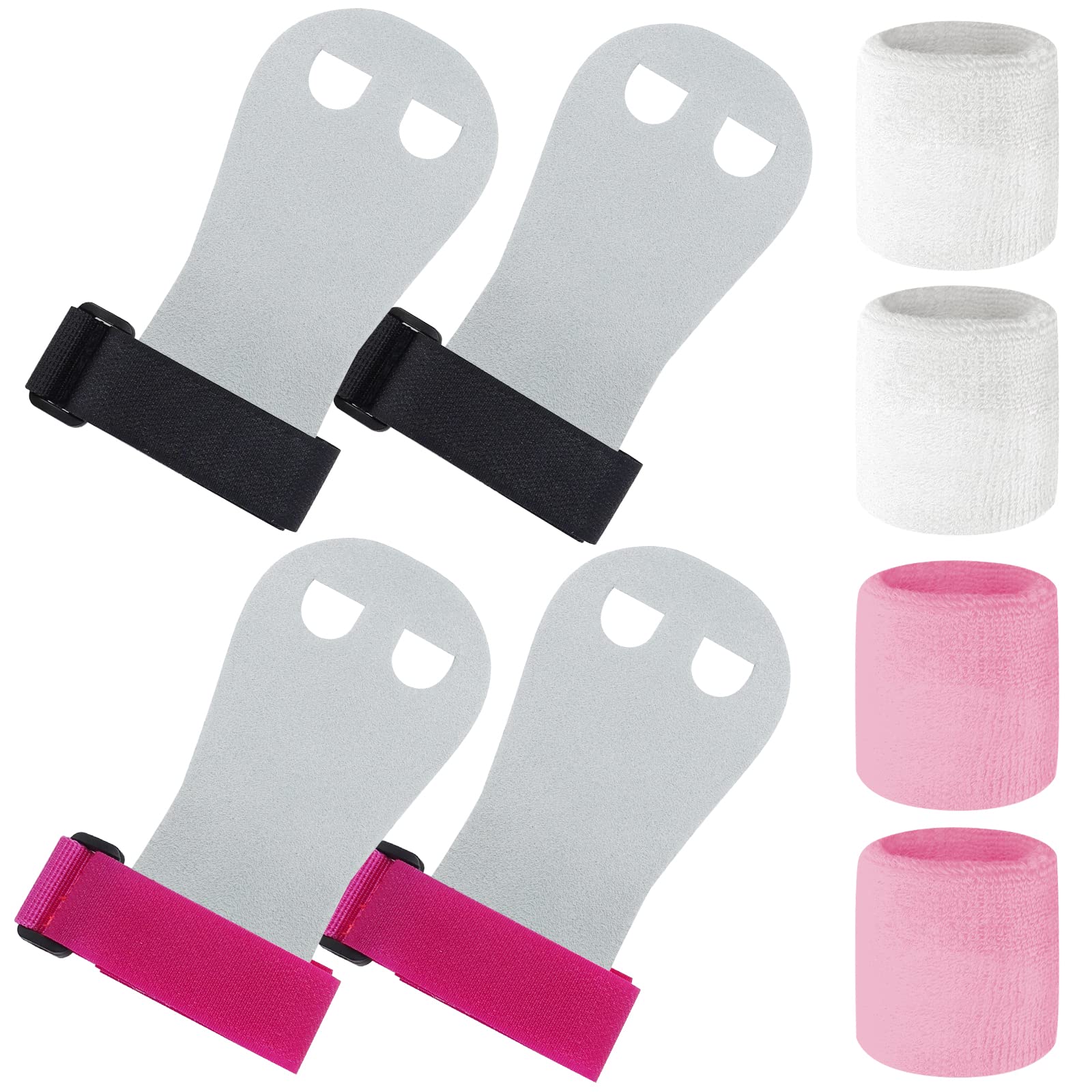 QUTHZZHY Gymnastics Grips Wristbands, 2 Pairs Gymnastic Hand Grips Athletic Pink Wrist Bands Terry Cloth Sweat Bands Girls Sports Accessories for Kids Basketball Tennis Football Baseball