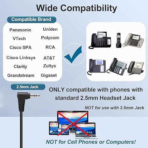 Miniatura 2 de Auriculares de teléfono de 0.098 in con micrófono con cancelación de ruido y controles de volumen, auriculares de teléfono de oficina compatibles