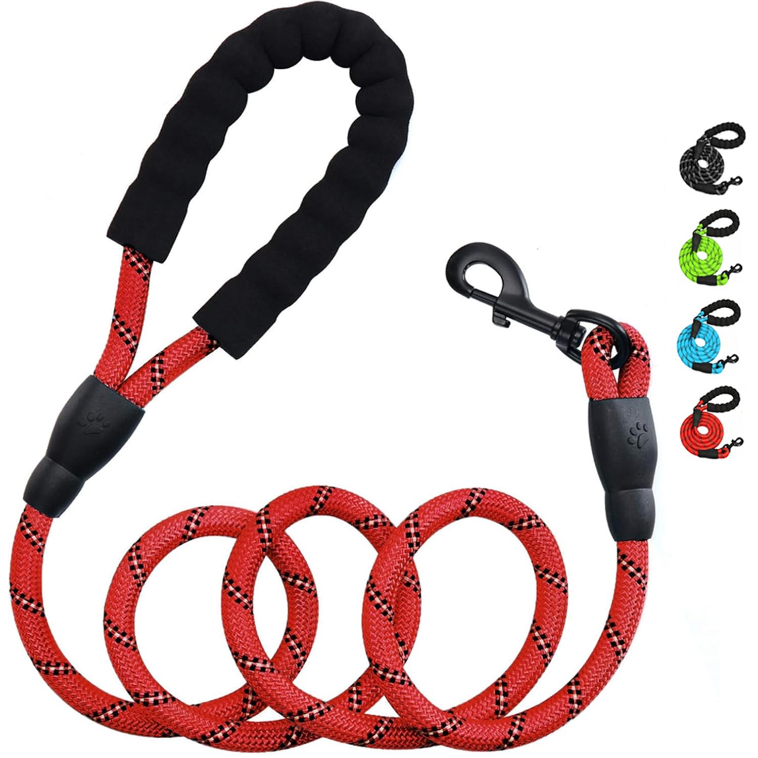 Rope Dog Lead with Soft Padded Handle, 1.5m/2m Reflective Lead and Multi-Colour for Medium Large Dogs 1.2 cm, Red