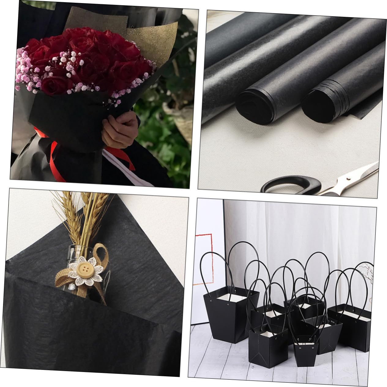 KONTONTY 1 Pieza Papel de Embalaje Negro Rollo para Flores Decoración y Diy y Duradero para Fotografía y Protección Extra