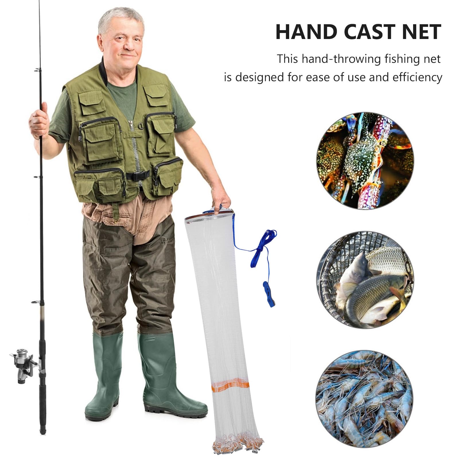Toyvian Retino da Lancio Piccolo in Lega di Alluminio con Pesi in Acciaio Retino da Pesca per Esche in Acqua Naturale e Salata Trappola per Gamberetti a Mano con Rete Monofilamento Alta