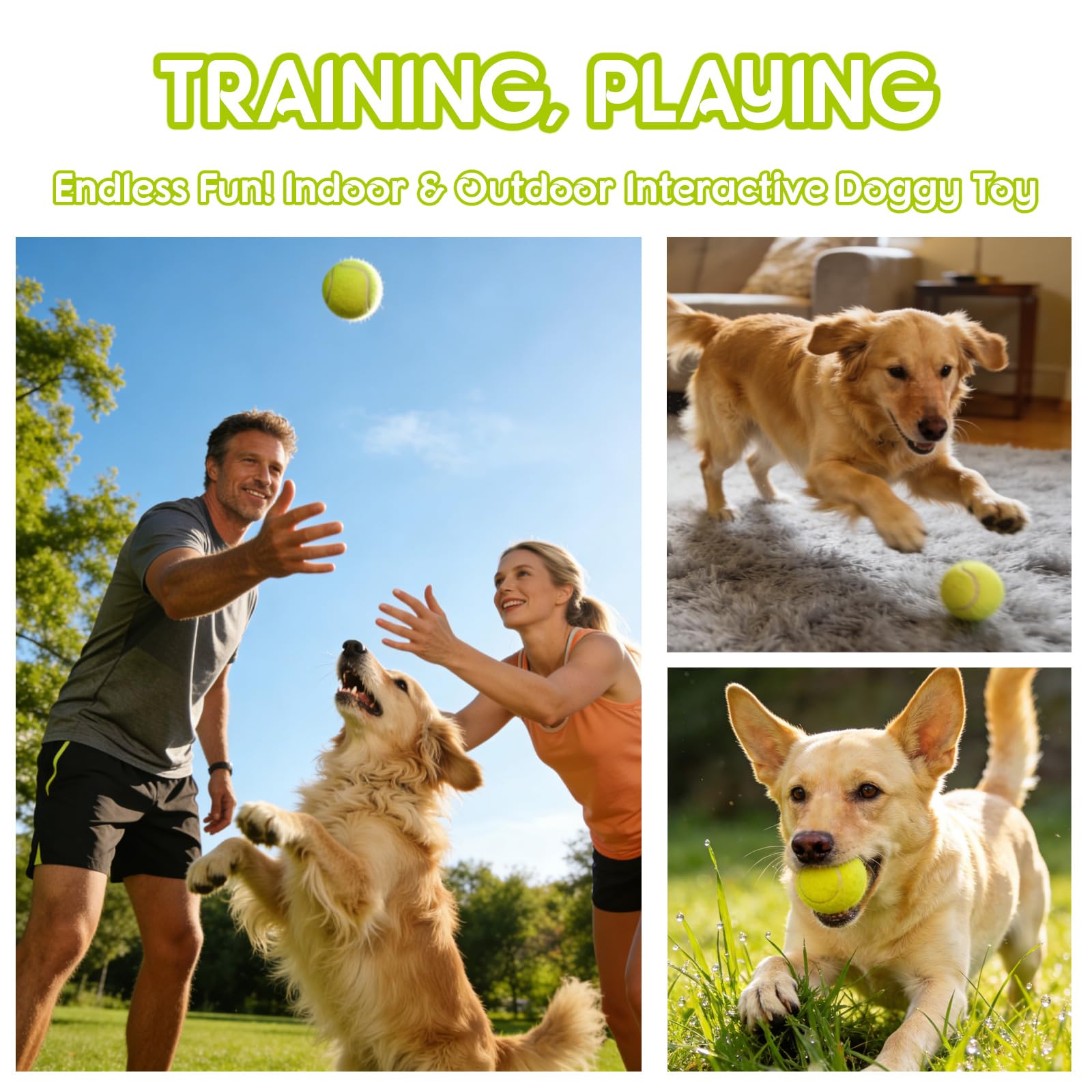 12 pelotas de tenis para perros – Juguetes interactivos de 6,6 cm – Seguros, duraderas para perros pequeños, medianos y grandes, entrenamientos, con 1 bolsa de transporte reutilizable