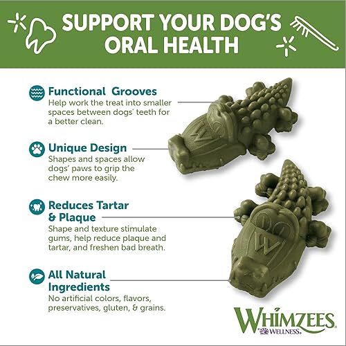 Miniatura 4 de WHIMZEES by Wellness Alligator - Masticables dentales naturales para perros, golosinas de larga duración, sin granos, refresca el aliento, raza