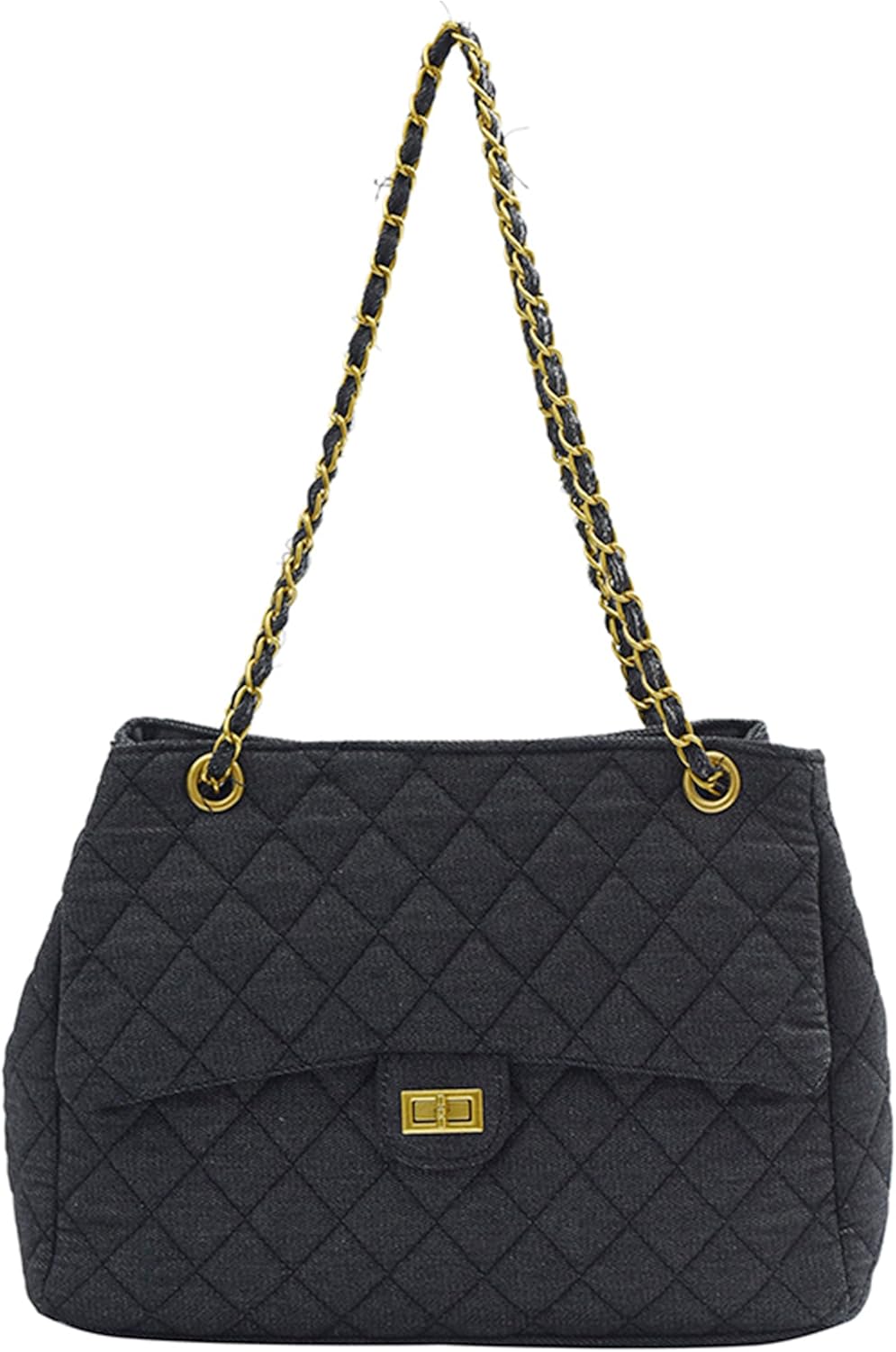 Denim Quilted Shoulder Bag for Women, Large Chain Crossbody Purse