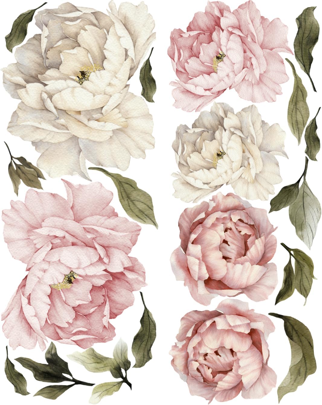 Murwall Floral Peonies Wall Decal, Peony Bouquet Flowers Removable Peel and Stick Wall Sticker