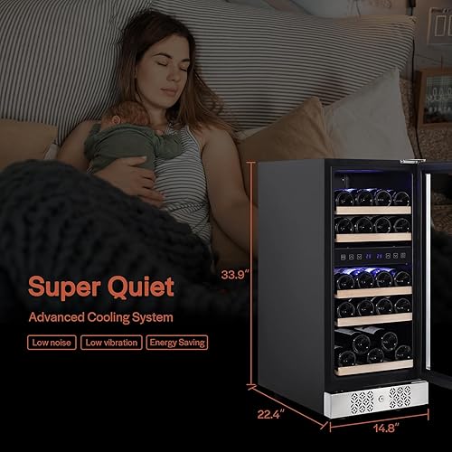 Miniatura 4 de Empava Chiller - Mini refrigerador doble de 15 pulgadas, enfriador de vino integrado o independiente, puerta de vidrio de acero inoxidable,