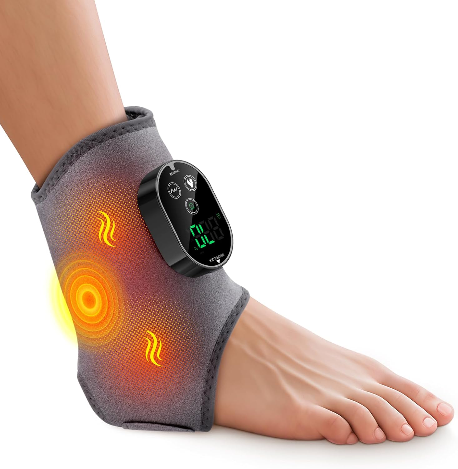 Cordless Foot Massager for Neuropathy, 3000mAh Rechargeable Ankle Heating Pad with Massage for Circulation, Foot Ankle Pain Relief Massager, Gray