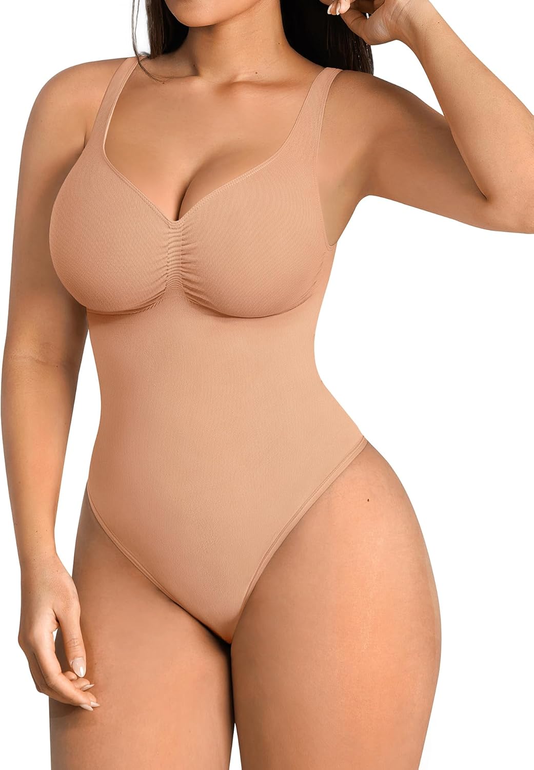 FeelinGirl Shapewear Bodysuits for Women Tummy Control Thong Seamless V Neck Compression Body Suits Corset Top