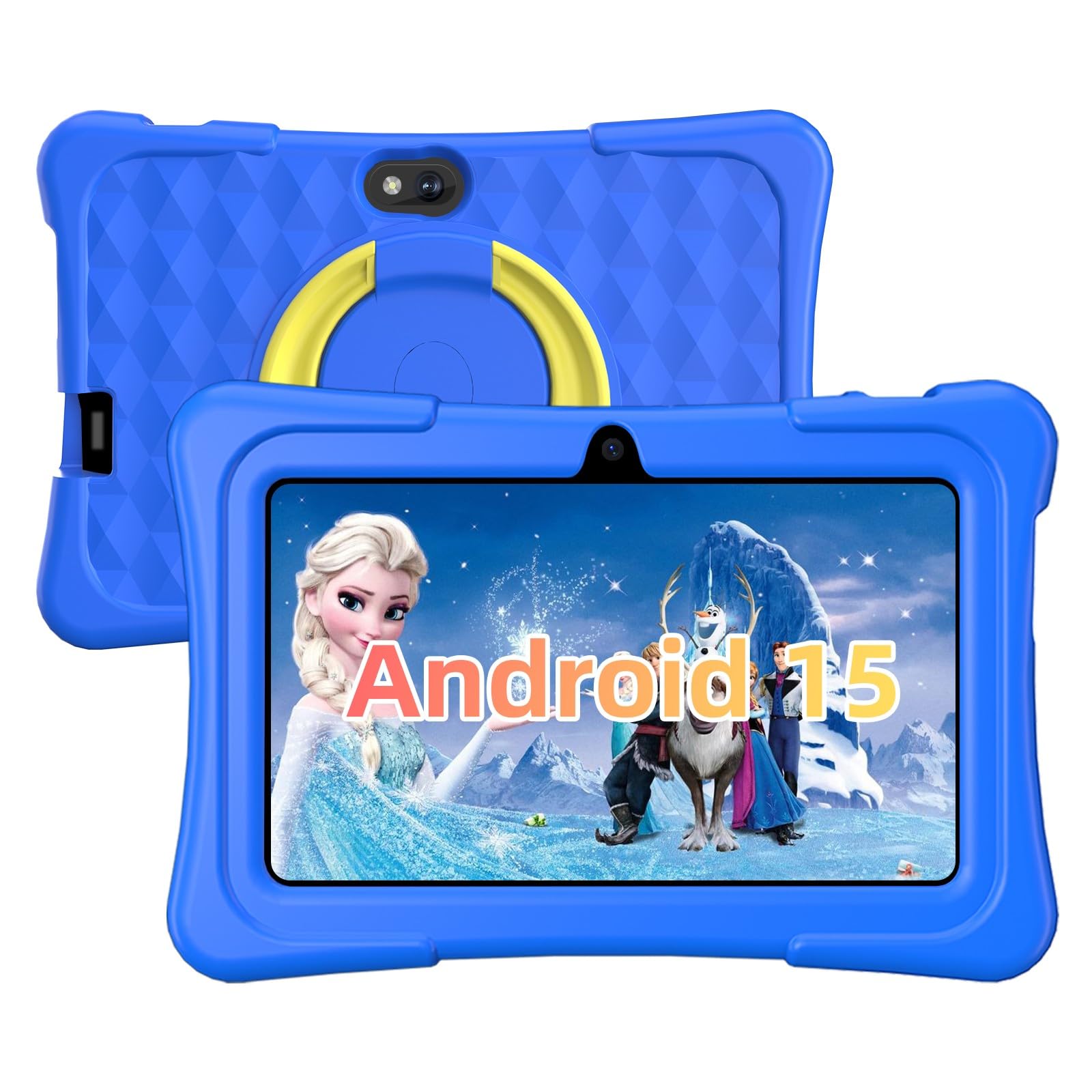 Tableta para niños, Tableta Android 15 de 7 pulgadas para niños, 8 GB + 32 GB y 1 TB Expandir, Tabletas para niños pequeños de cuatro núcleos con estuche a prueba de golpes, BT5.0, WiFi 5, Control parental, Juegos, Cámara dual (azul)