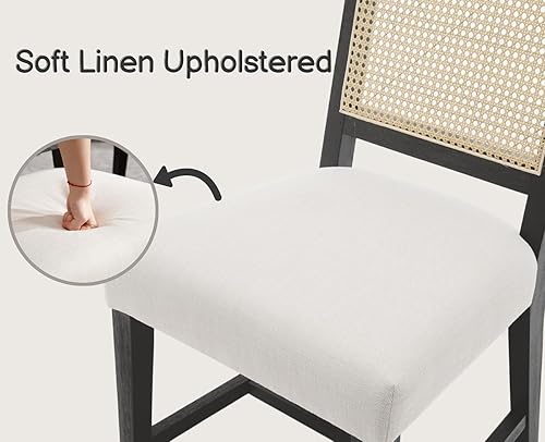 Miniatura 12 de EALSON Juego de 2 sillas de comedor de ratán tapizadas de lino con respaldo de bastón, sillas de cocina modernas de mediados de siglo, sillas Lino