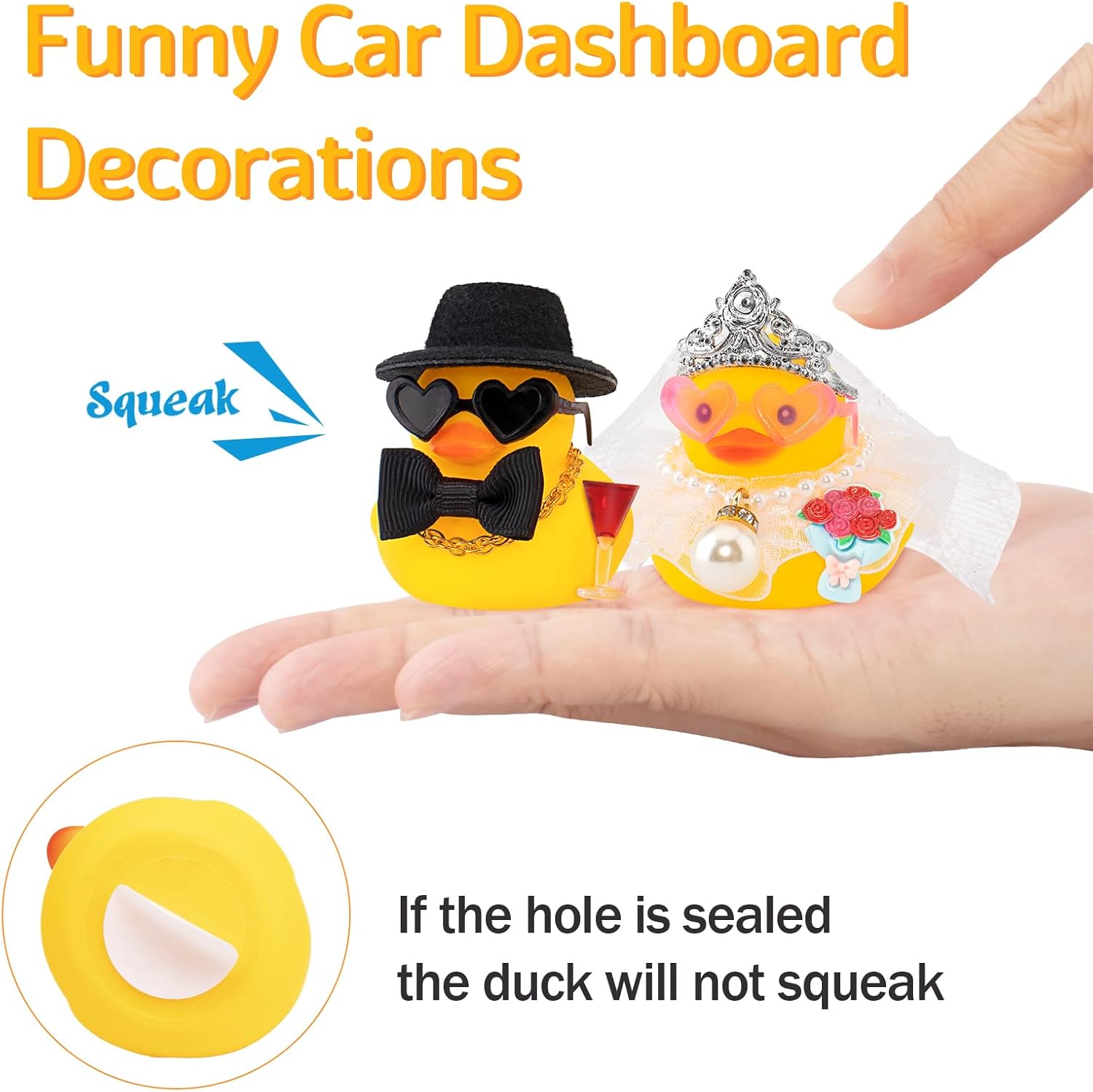 wonuu Mini Wedding Rubber Duck, Groom Holding Wine Glasses and Bride with a Bouquet, Romantic Couple Duckies Set, Heartwarming Gift, Dashboard Decor, Car Ornament, Home Decoration, Romantic White