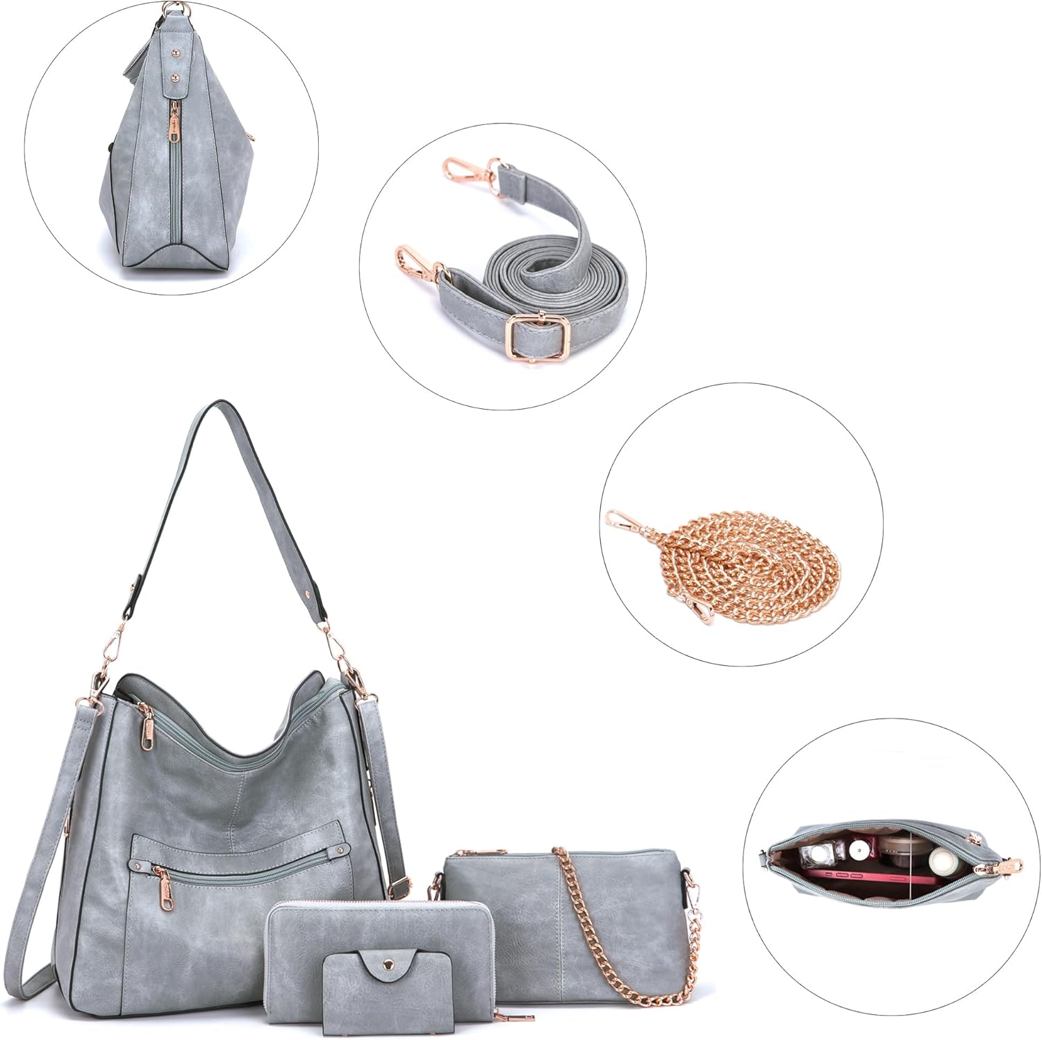 Large Crossbody Purses Set For Women Shoulder Tote Handbags Ladies Hobo Bags With Matching Wallet 4PCS - Image 8