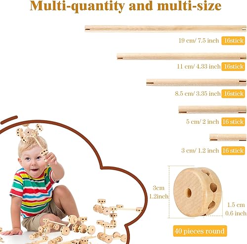 Miniatura 2 de Zhanmai 2 juegos de 120 piezas de bloques de construcción de madera juguetes de madera para niños, juguetes educativos de madera natural, bloques de