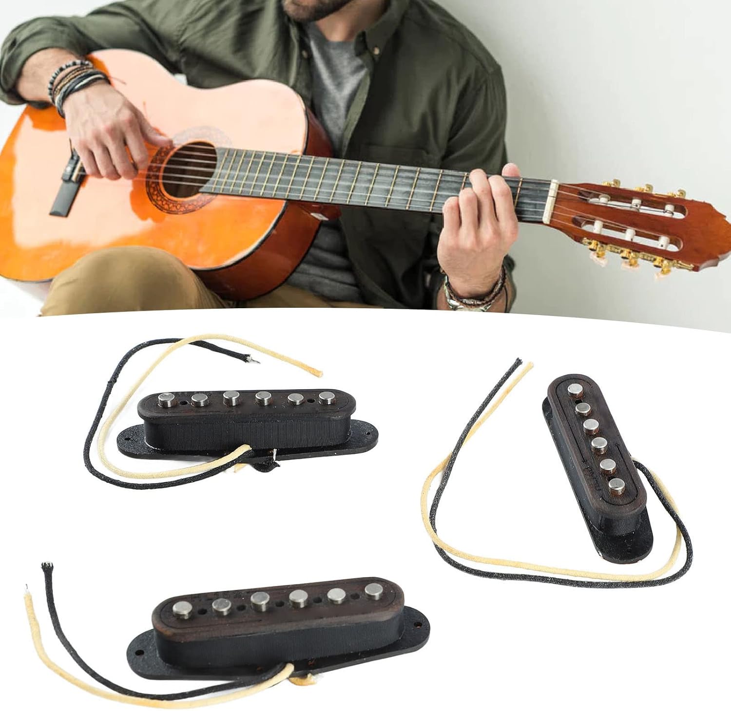 3Pcs Guitar Pickup Metal Wood for 6 - String Electric Acoustic Guitar - Clear Sound, Easy Installation, Versatile Replacement Set for Performances and Recording (Rosewood)