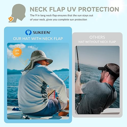 Miniatura 4 de Sukeen Sombrero de sol refrescante para hombres y mujeres UPF50+ sombrero de pesca de ala ancha con solapa para el cuello, sombrero plegable
