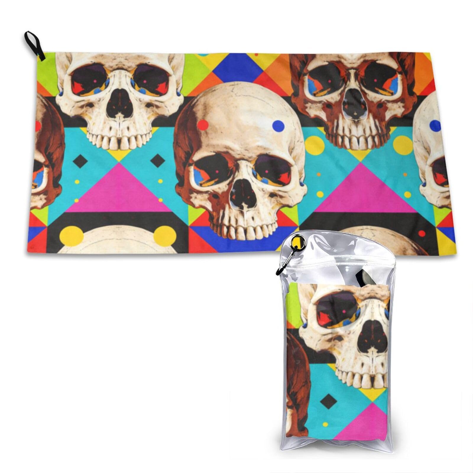 Skulls on Vibrant Geometric Print Print Quick Dry Towel 16x31.5in White