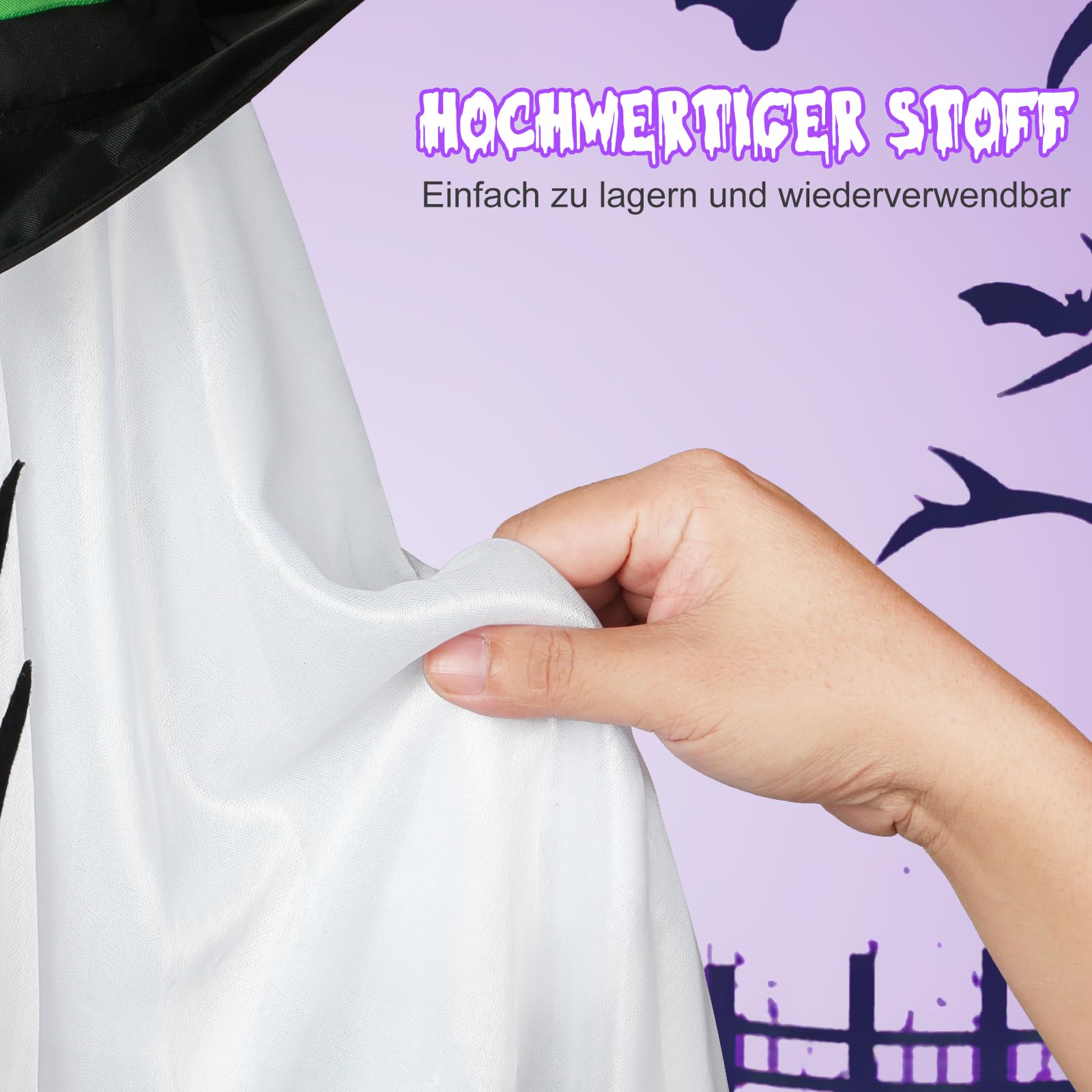 Halloween Deko, 105 cm Geist Dekoration zum Aufhängen mit 24 bunten LED-Lichtern, Windsack für drinnen und draußen, Garten, Party-Dekoration, Weiß, (DWS-001)