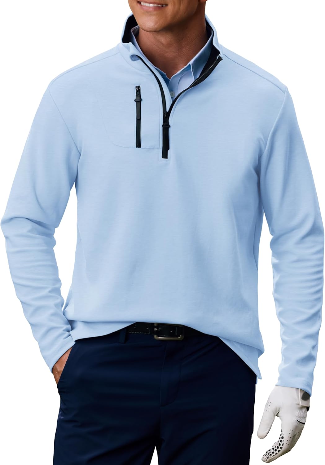Men's Golf Pullover Quarter-Zip Long Sleeve Sport Shirt with Chest Pocket (S-XXL)