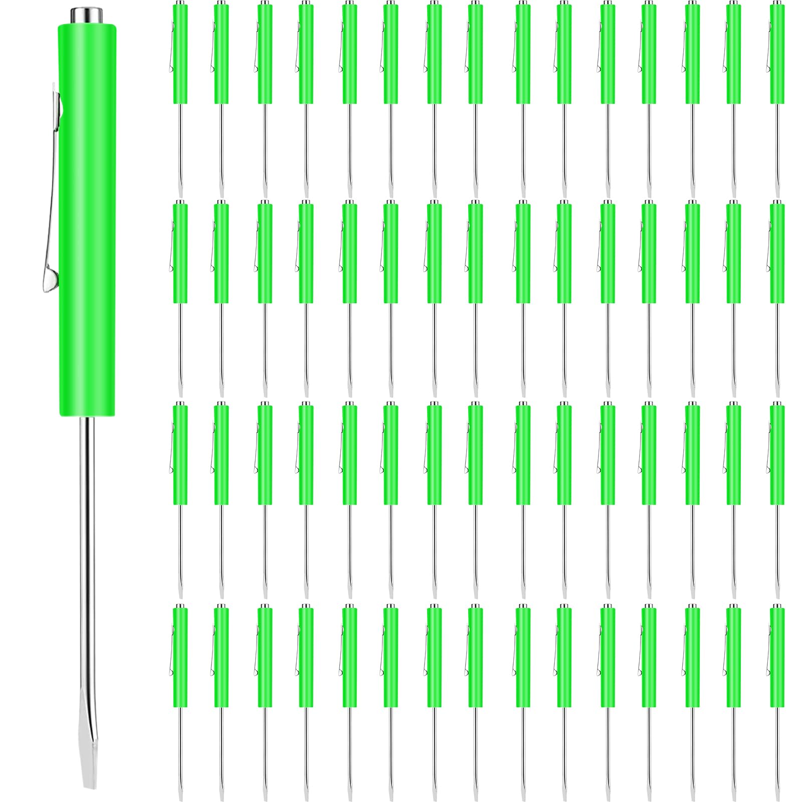 60 Pieces Pocket Screwdriver Mini Tops and Pocket Clips Magnetic Slotted Small Screw Driver with a Single Blade Head for Mechanical, Electrician(Green)