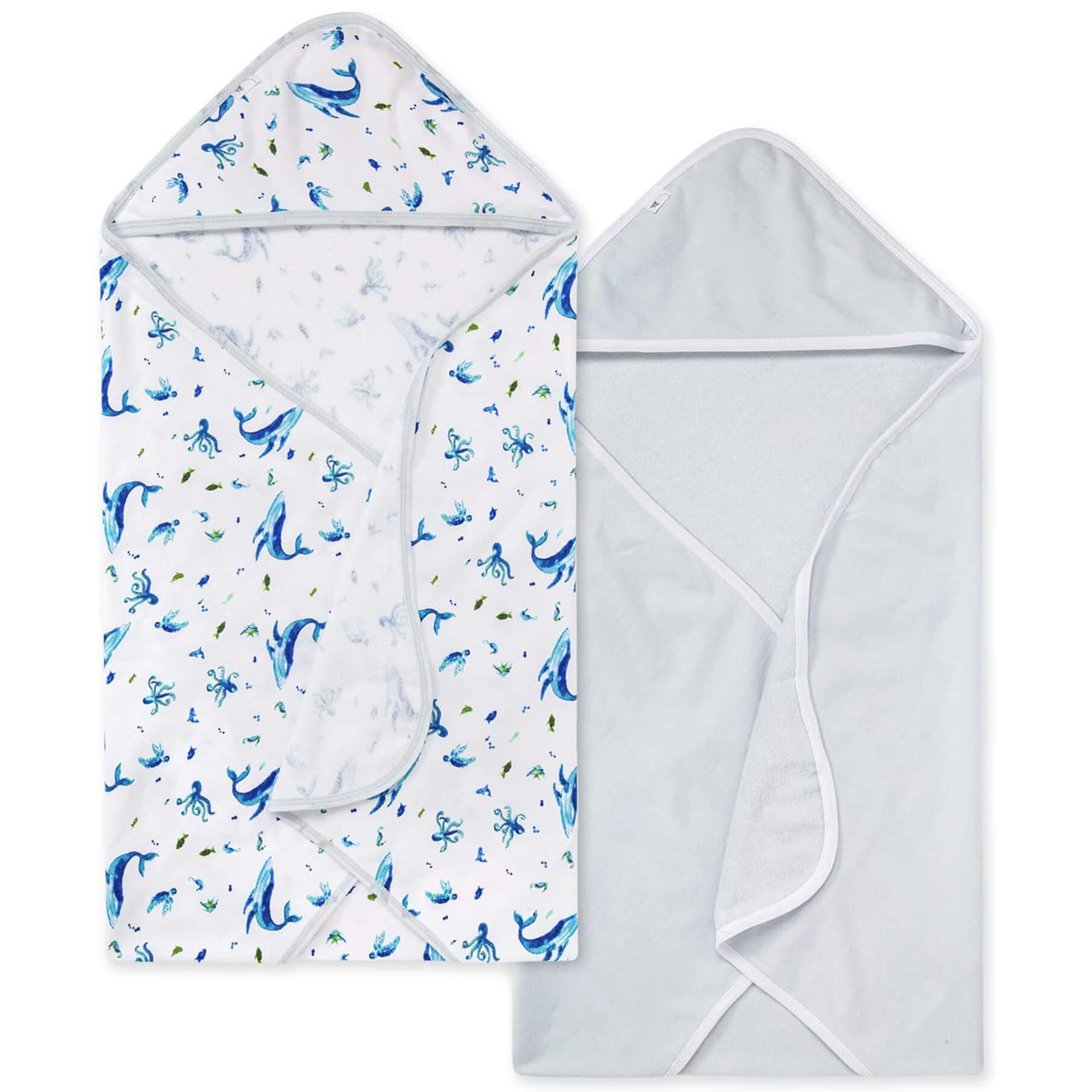 Burts Bees Baby Infant Hooded Towels Whale of a Tale Organic Cotton, Unisex B...