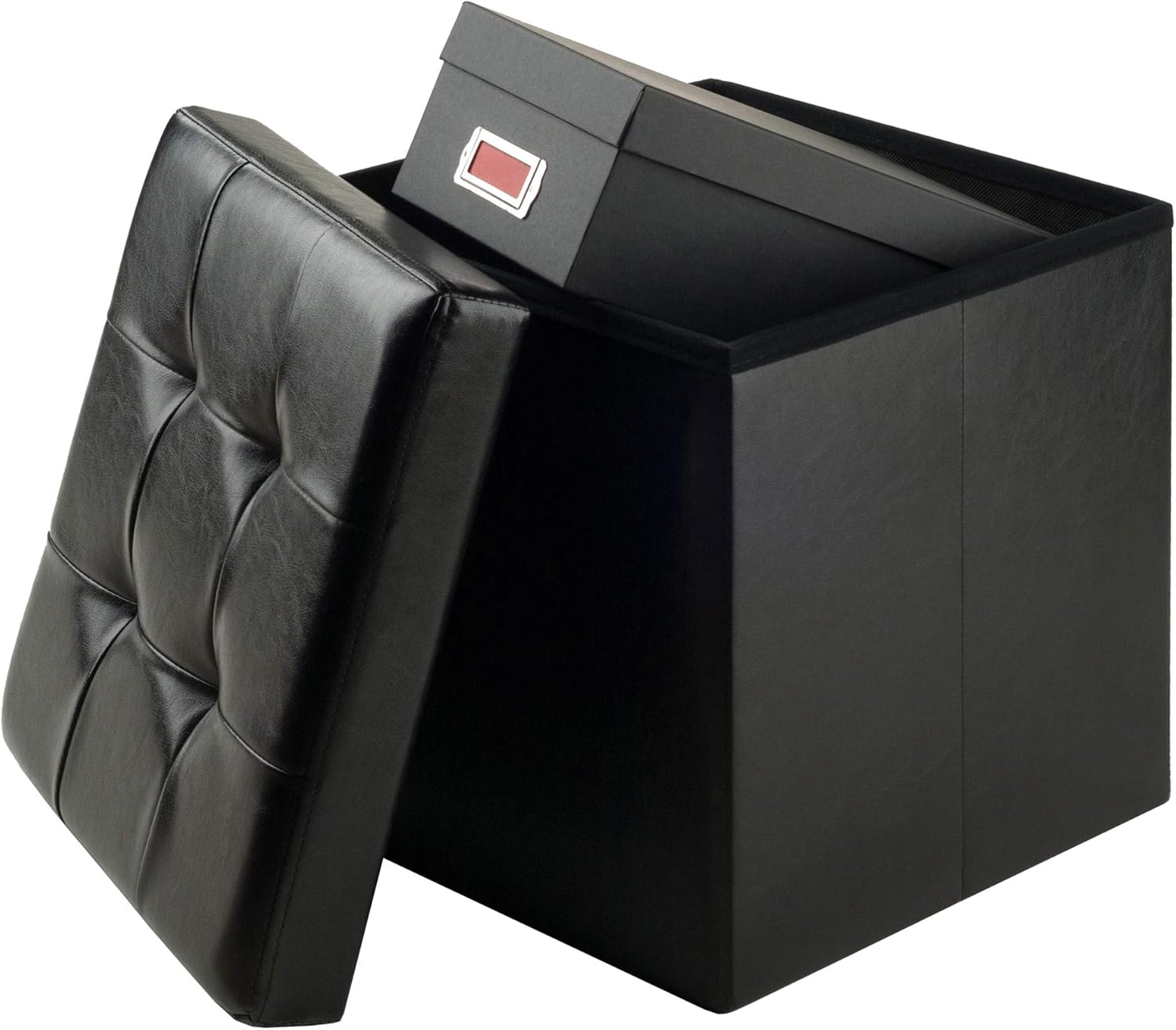 Winsome Wood Furniture piece Ashford Ottoman with Storage Faux Leather, Black