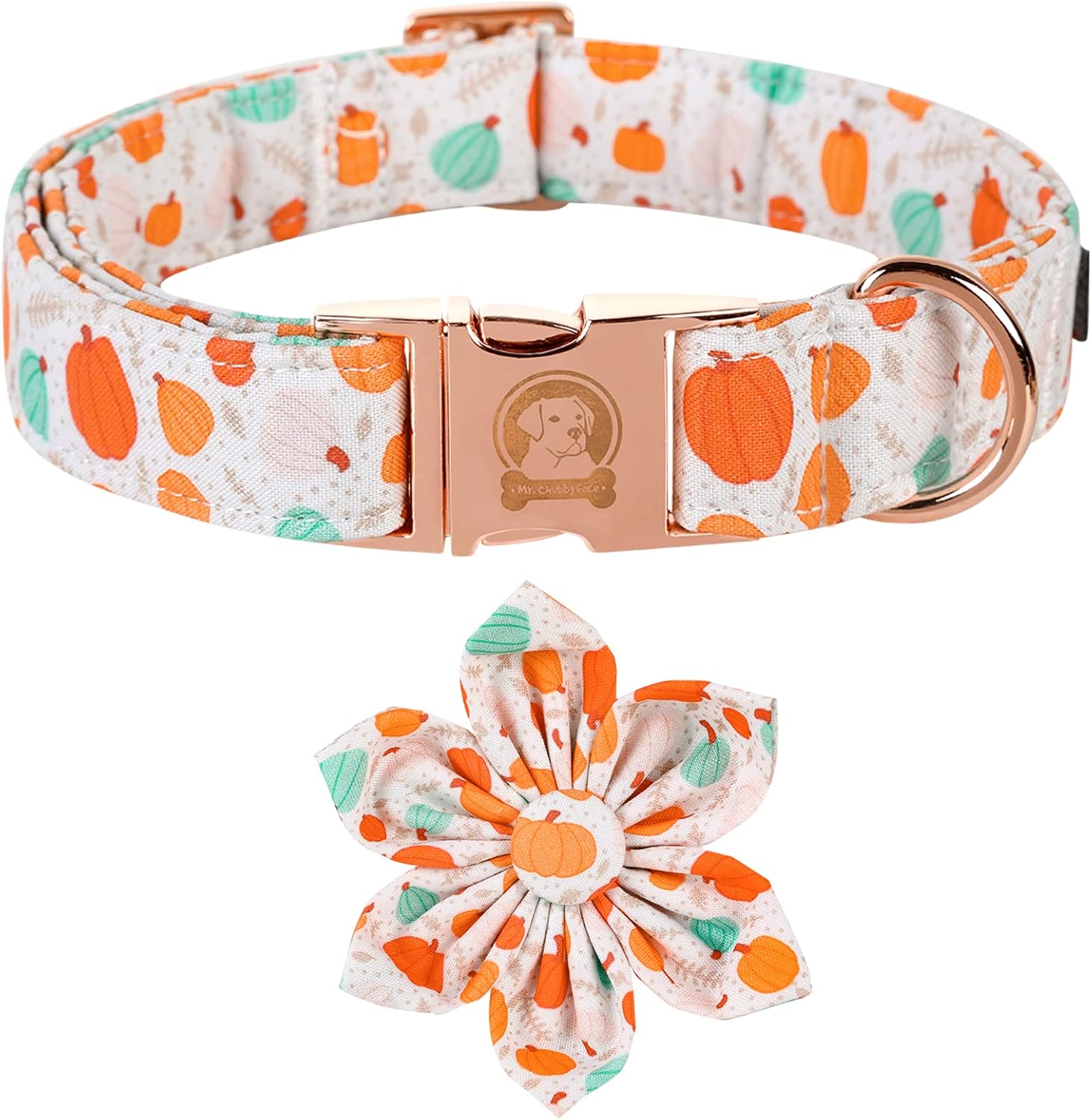 Mr.Chubbyface Halloween Dog Collar with Flower, Adjustable Pumpkin Flower Dog