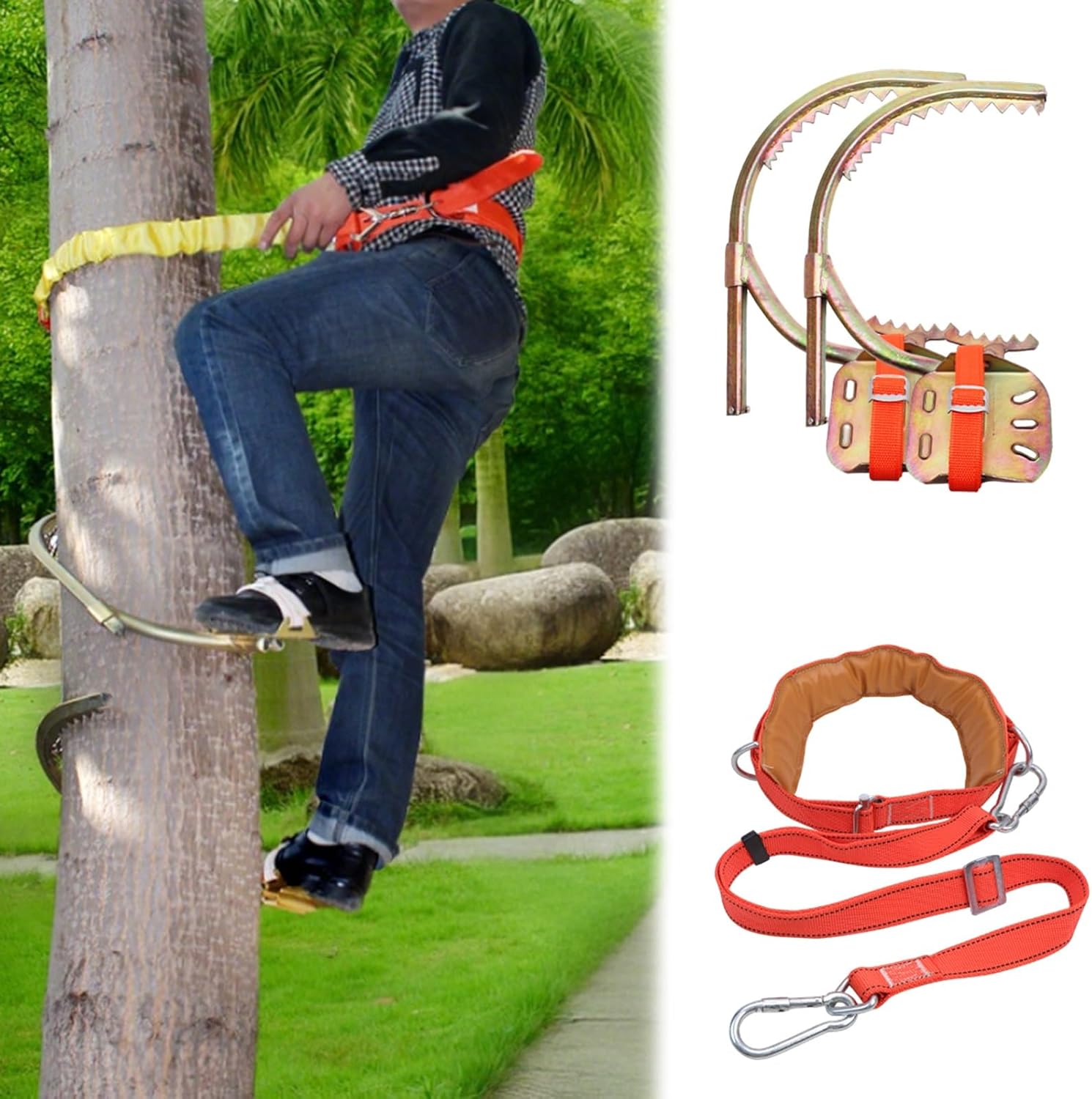 Tree Climbing Gear for Tree Work, Adjustable Climbers Spikes Serrations Kit for Picking Fruit/Hunting/Observation/Outdoor Sports, Easy to Carry
