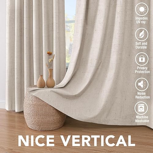 Vista 7 de H.VERSAILTEX Primitive Linen Curtains 100% Blackout Curtain Drapes Burlap Curtains with White Thermal Insulated Liner, Grommet Top Drapes Living