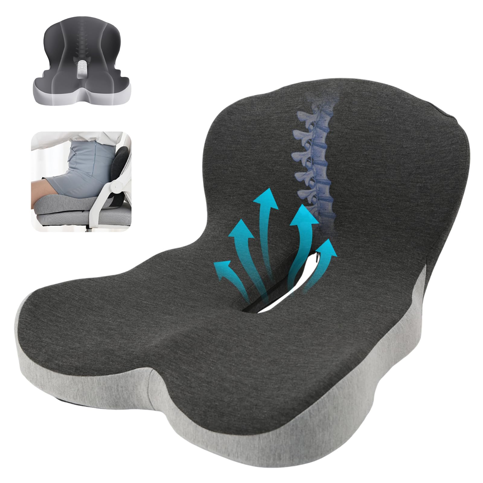 Cuscino Ortopedico a L Memory Foam per Alleviare la Pressione sul Coccige | Memory Foam e Poliestere, Per Auto e Ufficio, Fodera Lavabile, Supporto Lombare