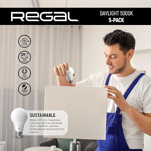 Miniatura 4 de REGAL - Bombilla LED A19 (800 lúmenes, 9 W, equivalente a 60 W, base E26, intensidad no regulable)