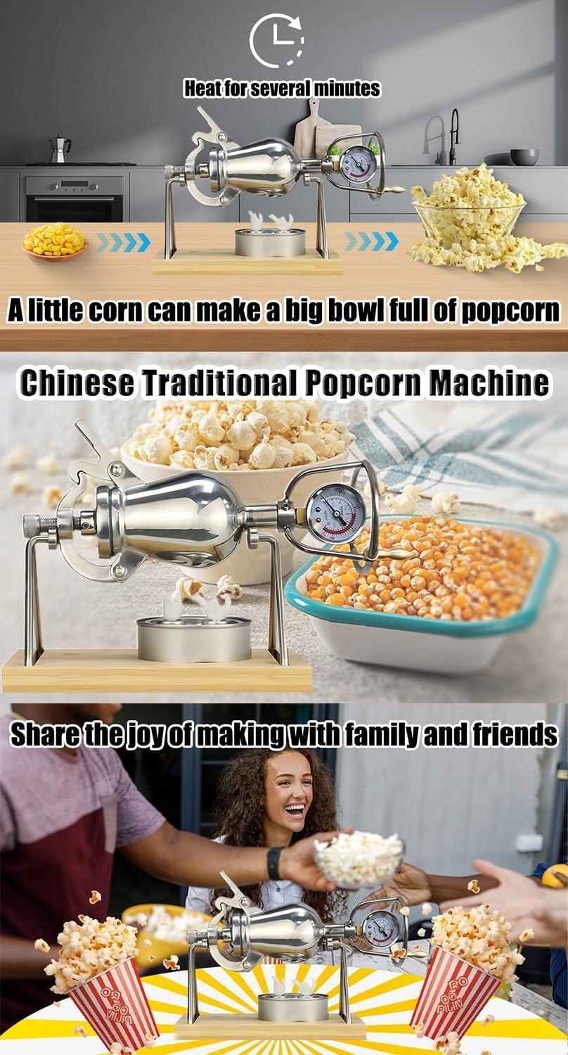 Wysokociśnieniowa maszyna do popcornu, garnek do popcornu ze stali nierdzewnej na gorące powietrze, chińskie działo popcornowe na imprezy i spotkania rodzinne(300ml)