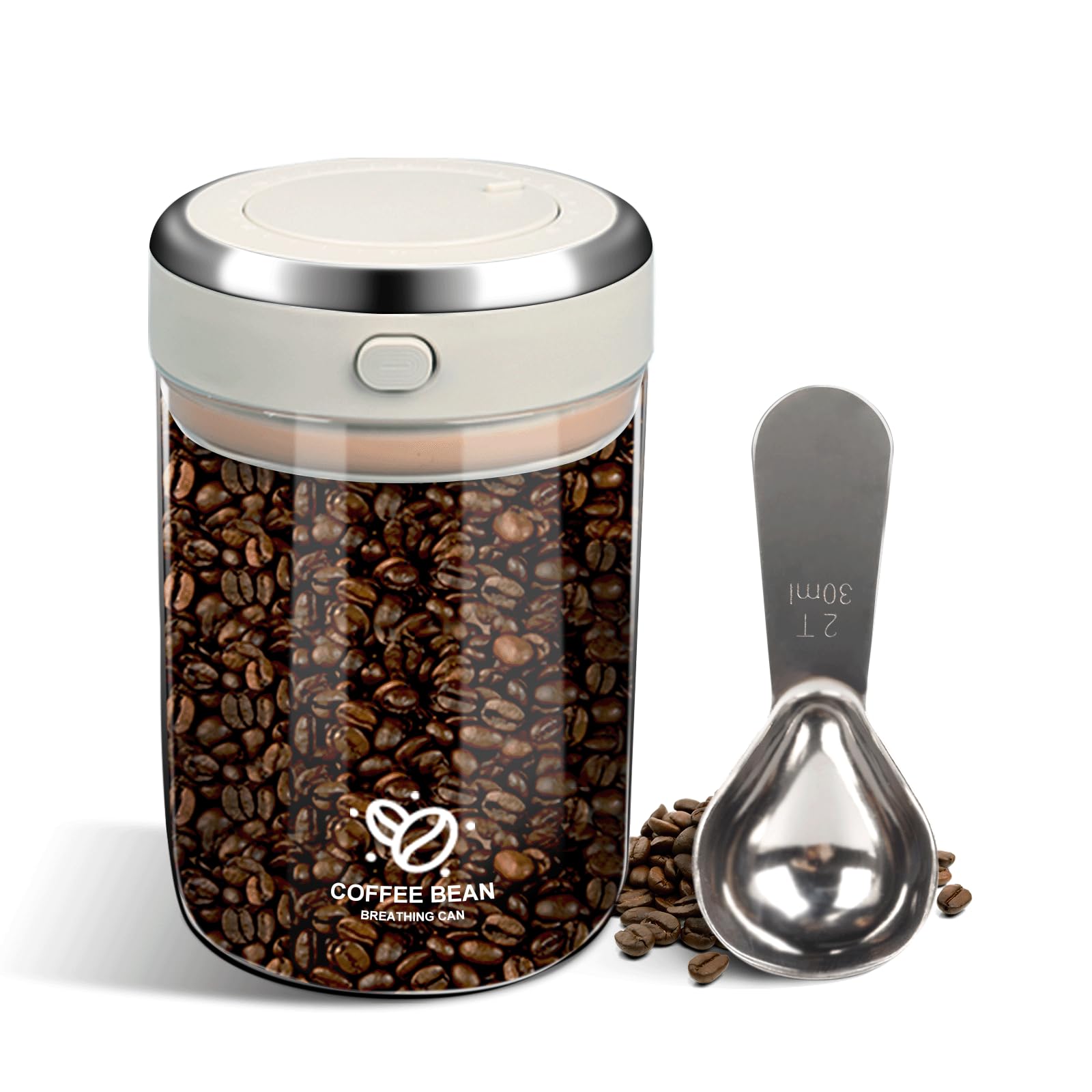 Les-Theresa Airtight Coffee Bean Storage Container with Spoon, Coffee Jar Airtight Container Glass with Date Tracker, Food Containers with Lids for Coffee Tea Storage Jar for Sugar, Tea, Nuts (1100ML)