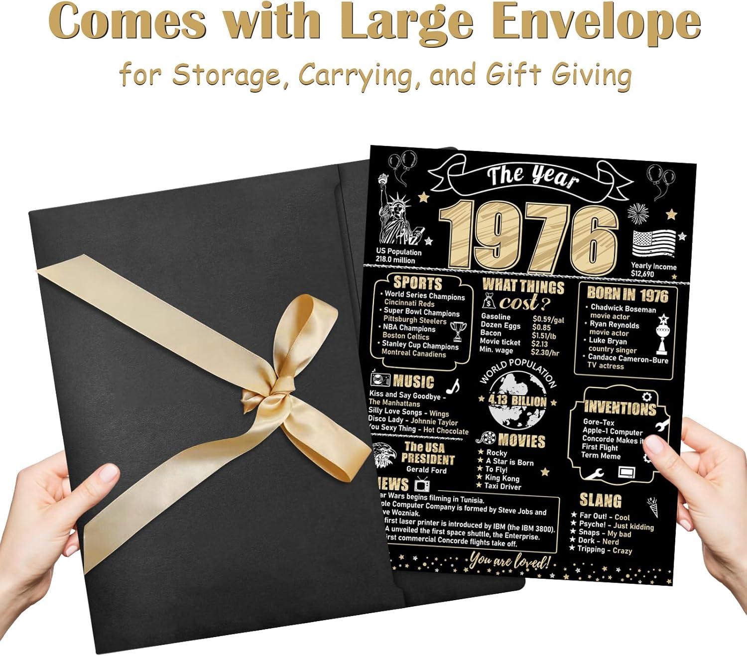 Large 50th Birthday Card With Envelope for Men Women, 1976 Black Gold Happy 50th Birthday Giant Guest Signature Book Gifts, Big Vintage 1976 50 Greeting Card Decoration Party Supplies - Image 4