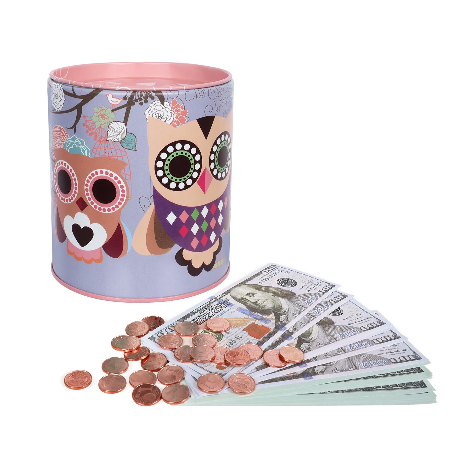 Figarge Money Box Lovingly Illustrated Money Boxes for Girls Boys Children's Day Birthday School Gifts Piggy Bank Made of Metal (Lila)