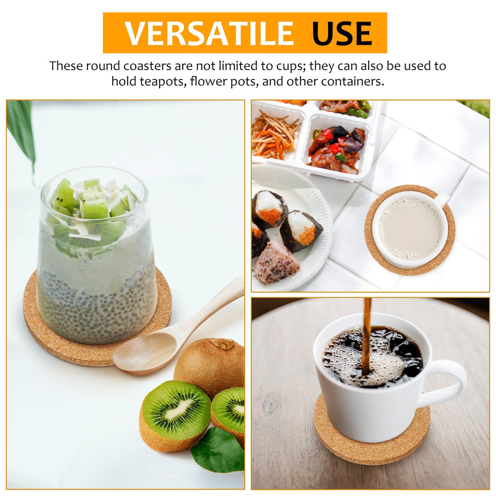 Veemoon Lot de 100 sous-Verres Ronds en Liège 90x3 Mm, Isolation Thermique Antidérapante pour Boissons, Dessous de Verre Robustes et Légers, pour Maison, Bureau et Bar
