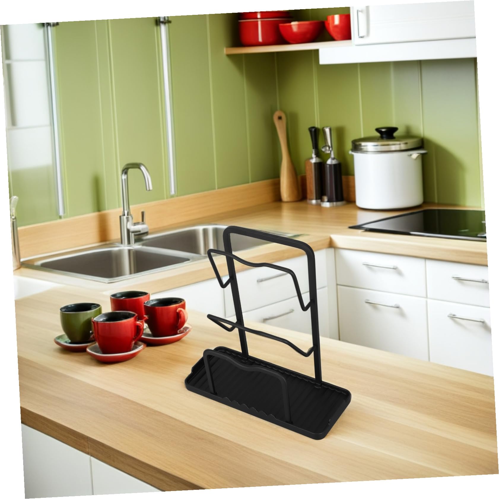 Organizador de Tapas de Ollas para Cocina Moderno de Aluminio Espacial Negro, Estable 3 Niveles, Adecuado para Encimera y Almacenamiento