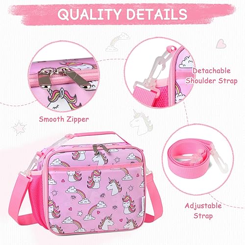 Miniatura 6 de Chase Chic Lonchera con diseño de unicornio, bolsa de almuerzo aislada para niños con asa ajustable con clip para niñas, niños, escuela, picnic,