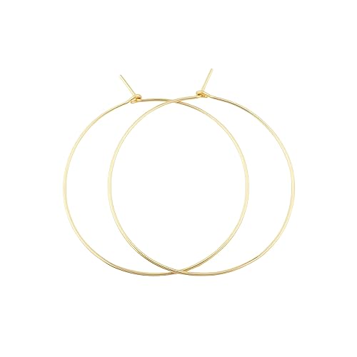 Thin Medium Solid 14k Gold Hoop Earrings for Women, Lightweight Minimal Everyday Earrings 1.5 Inch