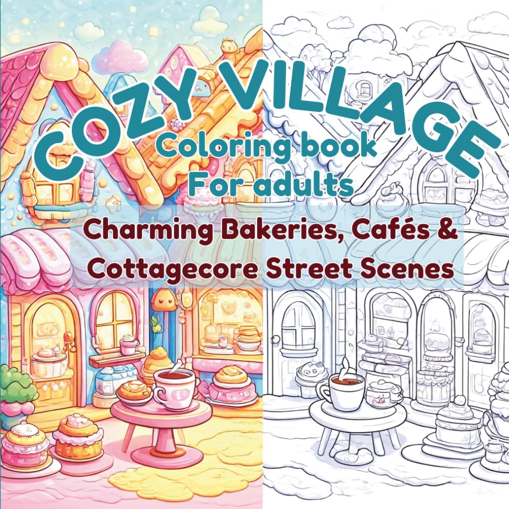 COZY VILLAGE COLORING BOOK FOR ADULTS: Charming Bakeries, Cafés & Cottagecore Street Scenes
